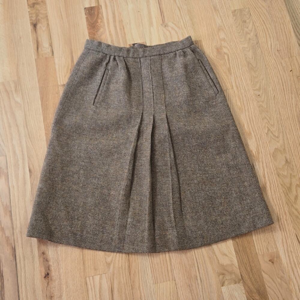 Vintage Hunters Run Brown wool tweed or herringbone skirt, size S/4 - Picture 2 of 8